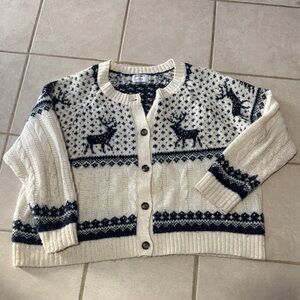 Old Navy Reindeer Cardigan - Cream and Navy